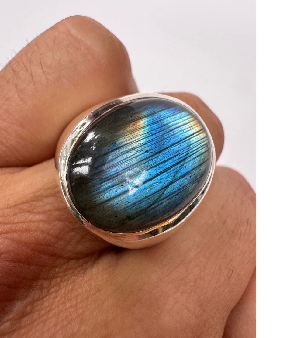 Vintage Sterling Silver Labradorite Cocktail Ring Blue Flash 925